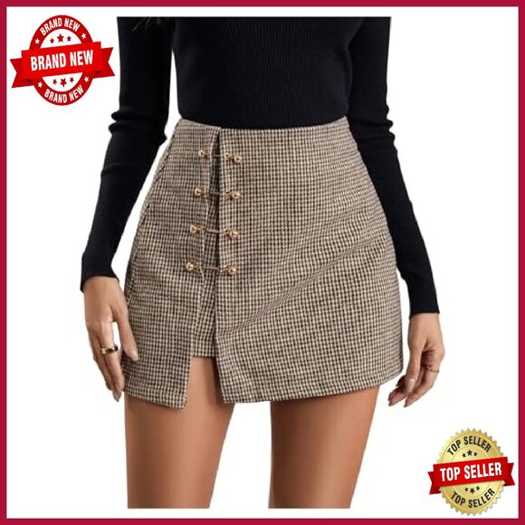 Faux Leather Side Slit High Waisted Short Skirt Metallic Trim A-Line - Picture 2 of 7